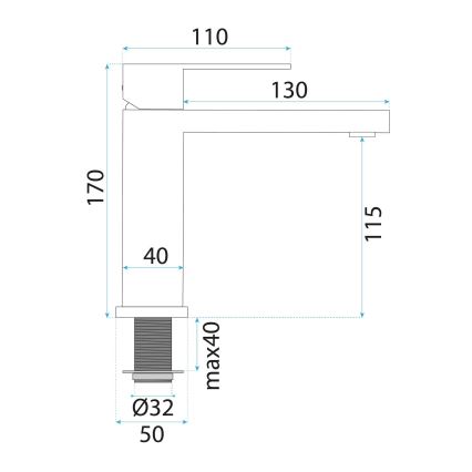 REA-B0976 - Baterie lavoar ARLO 17 cm, auriu periat