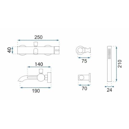 REA-B2352 - Set baterie pentru cadă LUNGO, titan