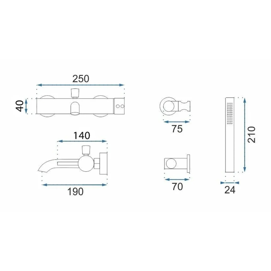 REA-B2352 - Set baterie pentru cadă LUNGO, titan
