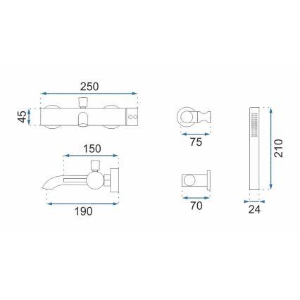 REA-B4422 - Set pentru cadă LUNGO, negru lucios