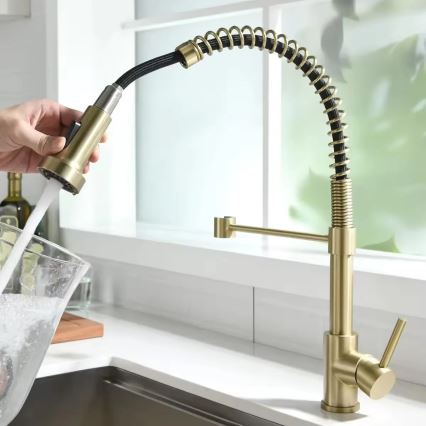 REA-B4821 - Baterie pentru chiuvetă COLIN, cu pulverizator extractibil, 42,5 cm, aur periat