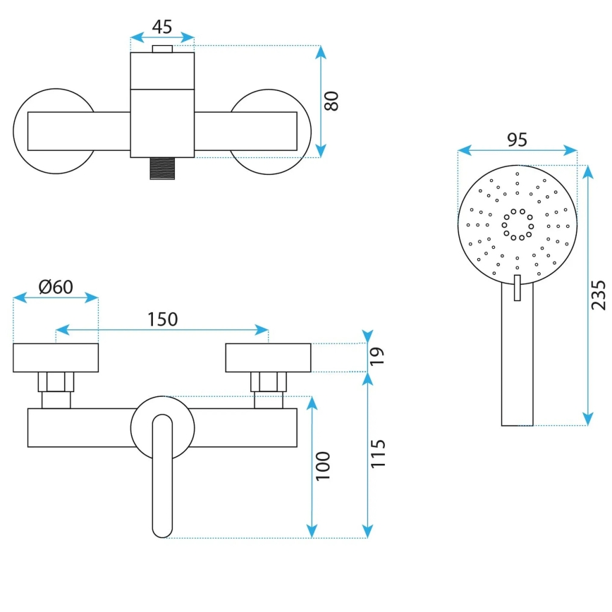 REA-B5501 - Set de duș ONTARIO cu baterie, finisaj auriu periat