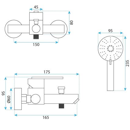 REA-B5513 - Set pentru cadă cu baterie ONTARIO, auriu periat