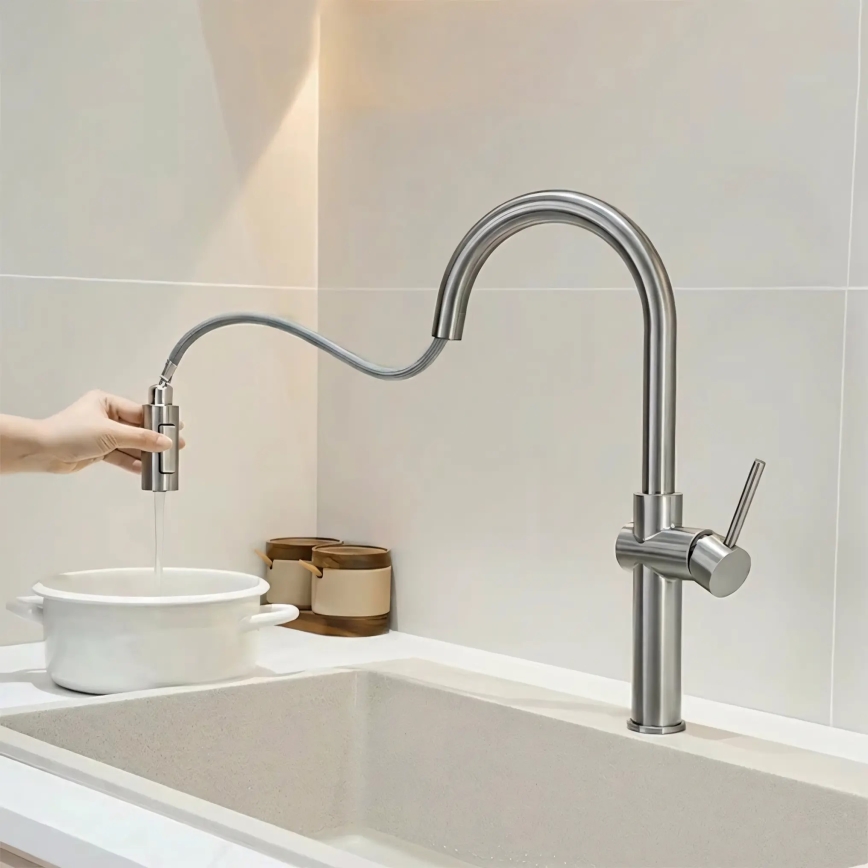 REA-B6330 - Baterie pentru chiuvetă FRESH cu pulverizator extractibil, 45 cm, nichel