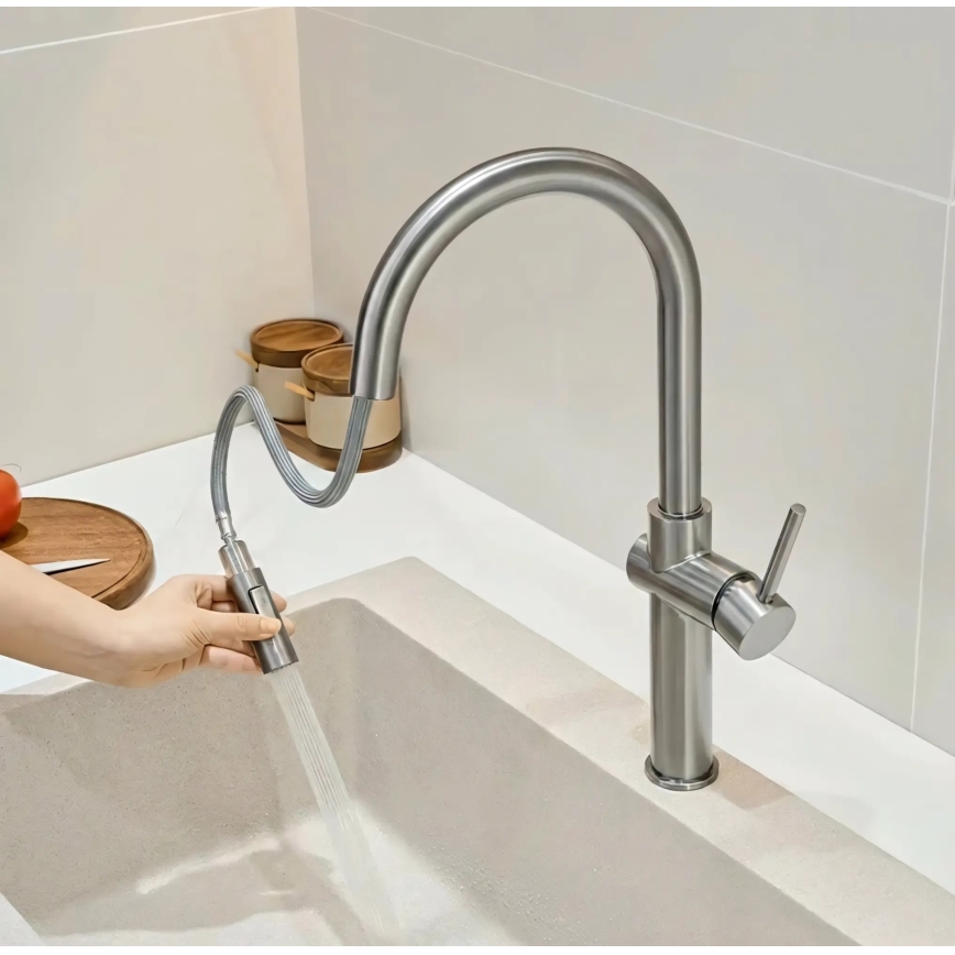 REA-B6330 - Baterie pentru chiuvetă FRESH cu pulverizator extractibil, 45 cm, nichel