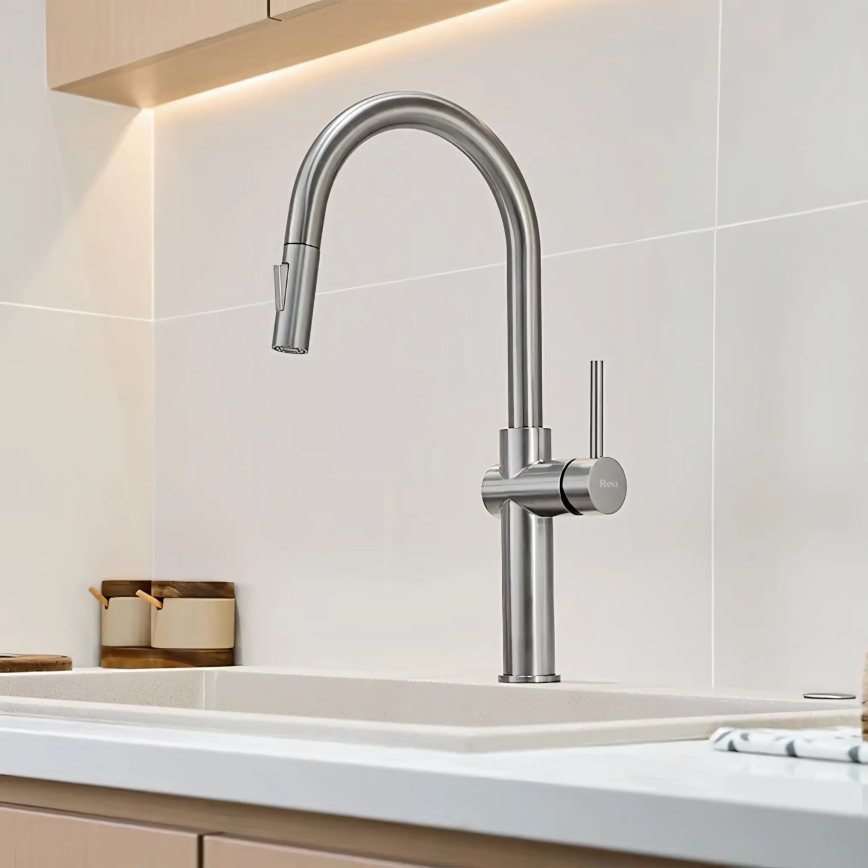 REA-B6330 - Baterie pentru chiuvetă FRESH cu pulverizator extractibil, 45 cm, nichel