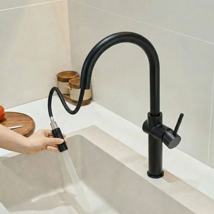 REA-B7200 - Baterie pentru chiuvetă FRESH 45 cm, cu pulverizator extractabil, neagră