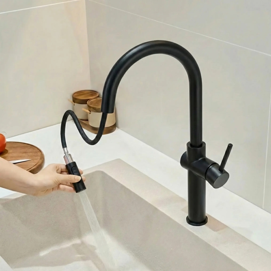 REA-B7200 - Baterie pentru chiuvetă FRESH 45 cm, cu pulverizator extractabil, neagră