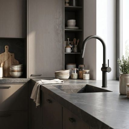 REA-B7200 - Baterie pentru chiuvetă FRESH 45 cm, cu pulverizator extractabil, neagră