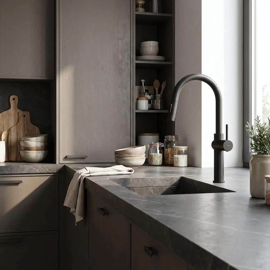 REA-B7200 - Baterie pentru chiuvetă FRESH 45 cm, cu pulverizator extractabil, neagră