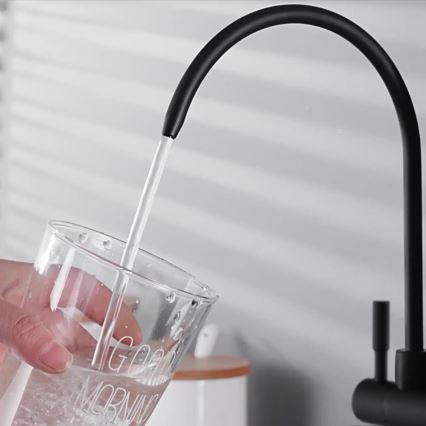 REA-B7564 - Baterie pentru chiuvetă ECO FRESH, cu duș extractabil și filtru, 37,5 cm, negru mat