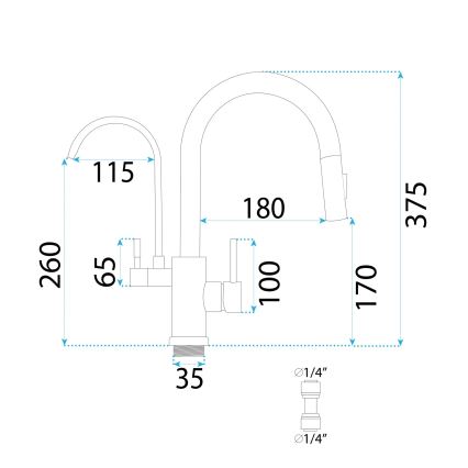 REA-B7564 - Baterie pentru chiuvetă ECO FRESH, cu duș extractabil și filtru, 37,5 cm, negru mat