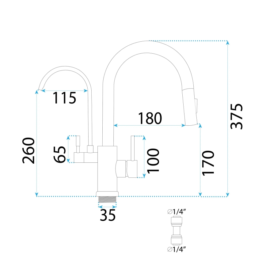 REA-B7564 - Baterie pentru chiuvetă ECO FRESH, cu duș extractabil și filtru, 37,5 cm, negru mat