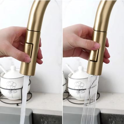 REA-B7596 - Baterie pentru chiuvetă cu pulverizator extractabil și filtru ECO FRESH, 37,5 cm, auriu periat