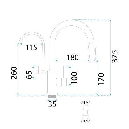 REA-B7596 - Baterie pentru chiuvetă cu pulverizator extractabil și filtru ECO FRESH, 37,5 cm, auriu periat