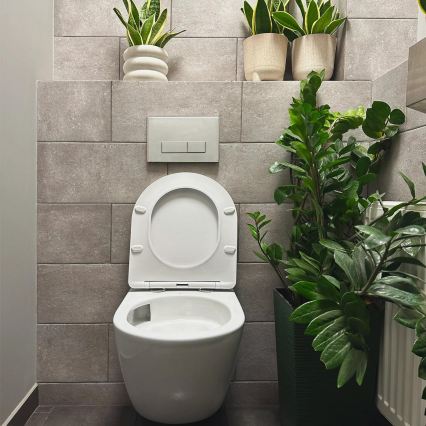 REA-C1259 - Vas WC suspendat cu capac CARLO MINI TORNADO RIMLESS, ceramică/alb lucios