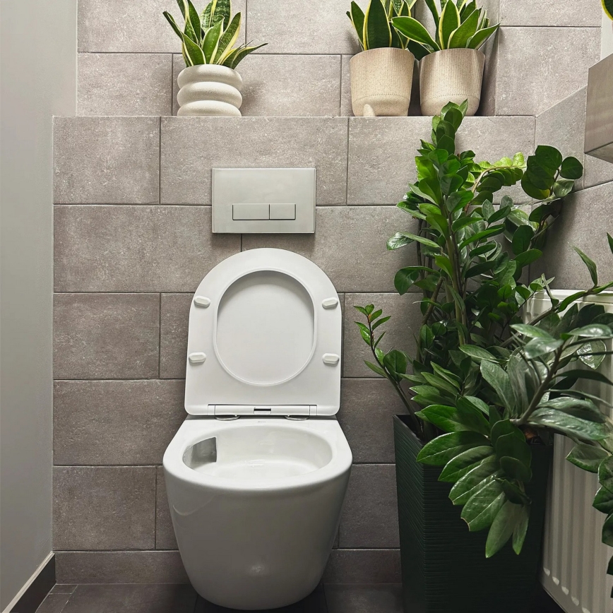 REA-C1259 - Vas WC suspendat cu capac CARLO MINI TORNADO RIMLESS, ceramică/alb lucios