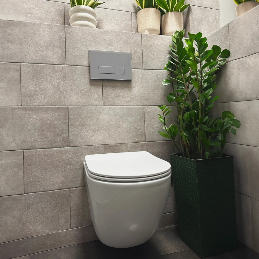 REA-C1259 - Vas WC suspendat cu capac CARLO MINI TORNADO RIMLESS, ceramică/alb lucios
