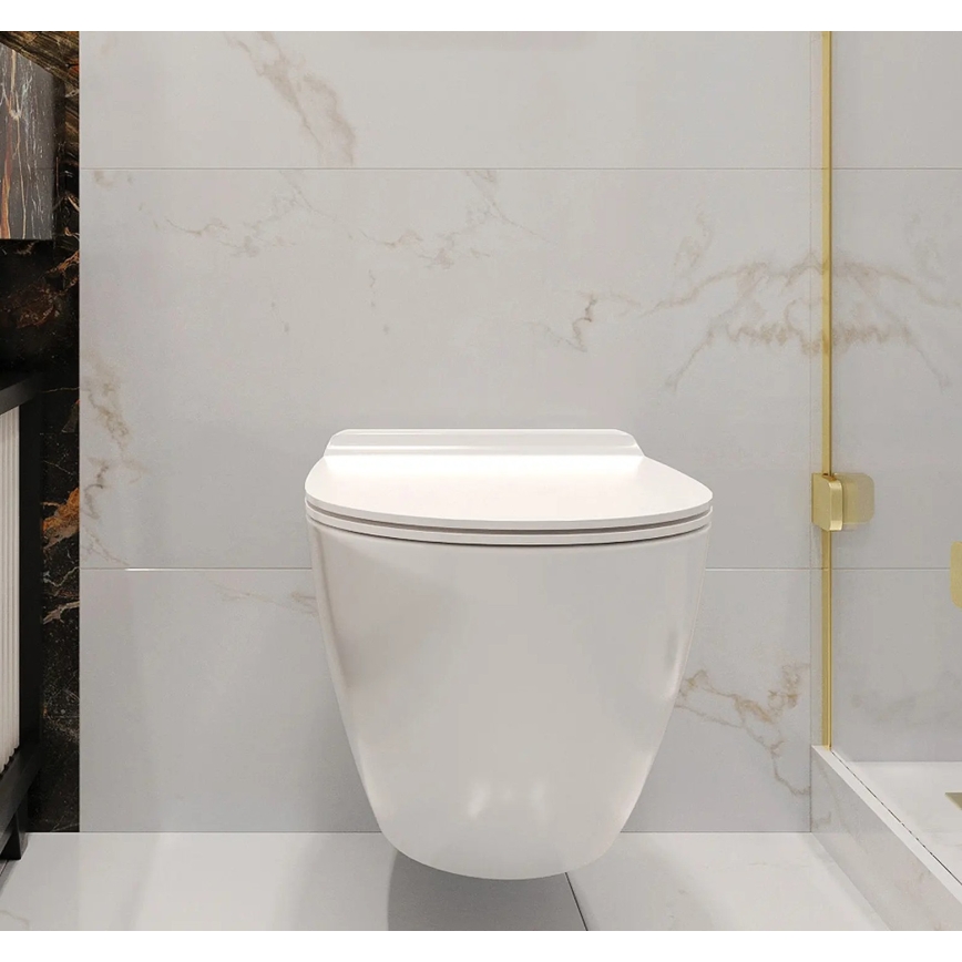 REA-C1400 - WC suspendat CARTER RIMLESS cu capac ceramică/albă