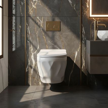 REA-C1652 - Toaletă suspendată GUSTAVO RIMLESS cu capac, ceramică/albă
