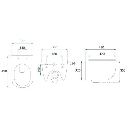 REA-C6806 - Vas WC suspendat CARLO MINI TORNADO Rimless cu capac, ceramică/alb/auriu