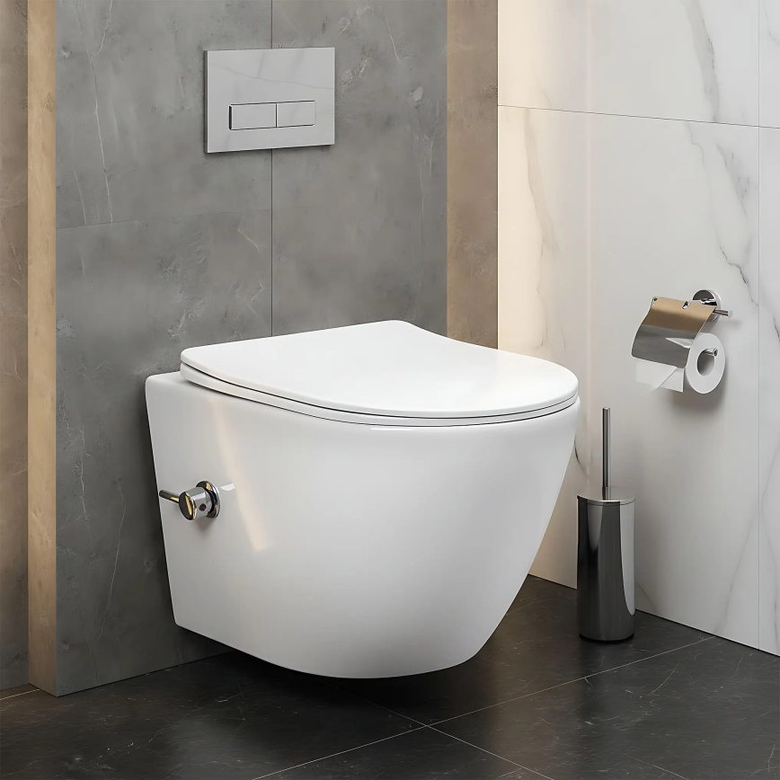 REA-C9701 - Vas WC suspendat CARLO LUX, ceramică/albă, cu duș bideu și capac WC