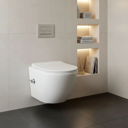REA-C9701 - Vas WC suspendat CARLO LUX, ceramică/albă, cu duș bideu și capac WC