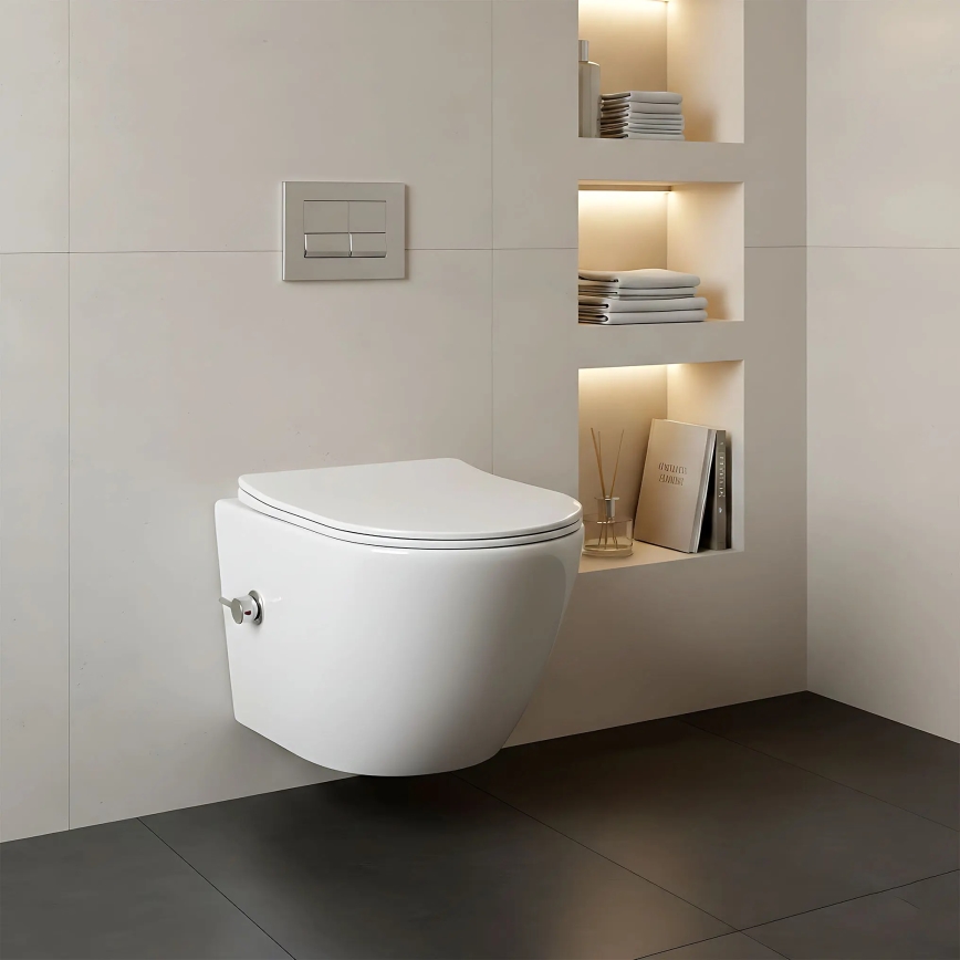 REA-C9701 - Vas WC suspendat CARLO LUX, ceramică/albă, cu duș bideu și capac WC