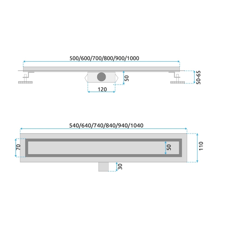 REA-G2502 - Rigolă de scurgere NEOX 70 cm, din oțel inoxidabil