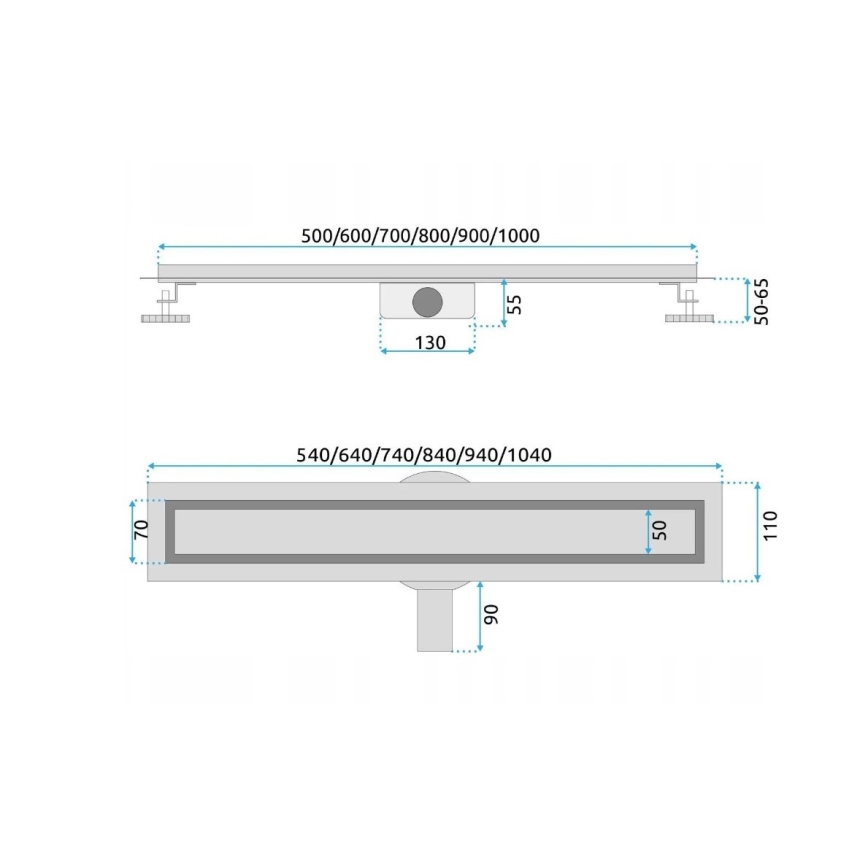 REA-G7802 - Rigolă de scurgere NEOX PRO 70 cm, oțel inoxidabil/negru