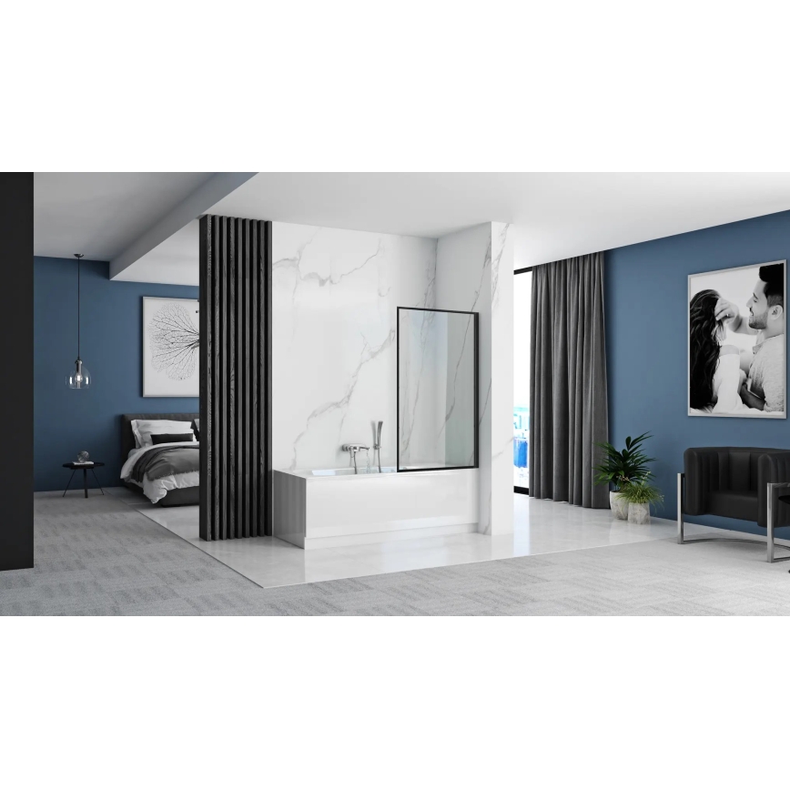 REA-K7632 - Paravan mobil pentru cadă LAGOS 140x70 cm negru/transparent