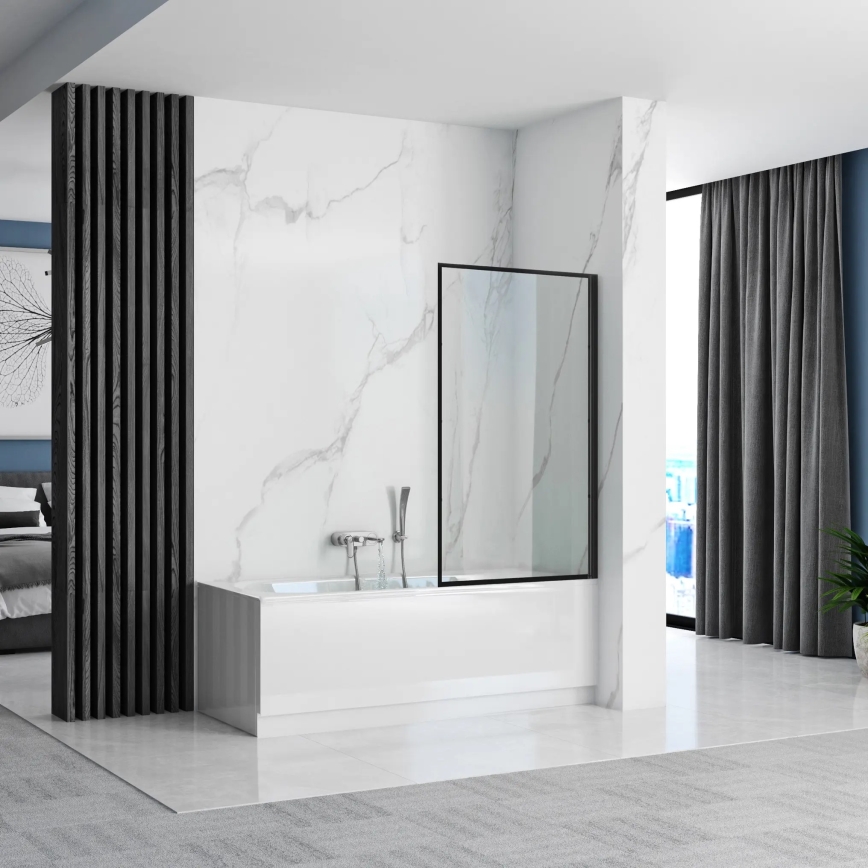 REA-K7633 - Paravan mobil pentru cadă LAGOS 140x80 cm negru/transparent