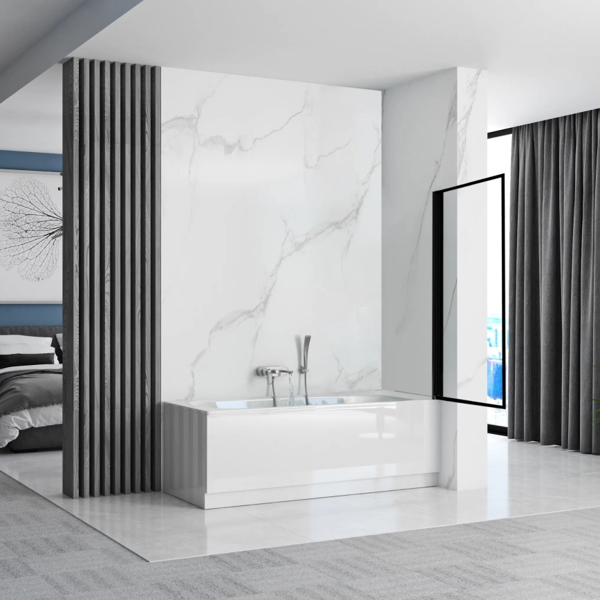 REA-K7633 - Paravan mobil pentru cadă LAGOS 140x80 cm negru/transparent