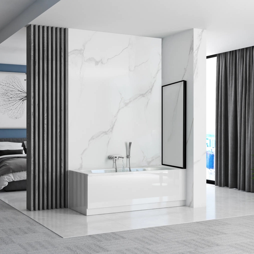 REA-K7633 - Paravan mobil pentru cadă LAGOS 140x80 cm negru/transparent