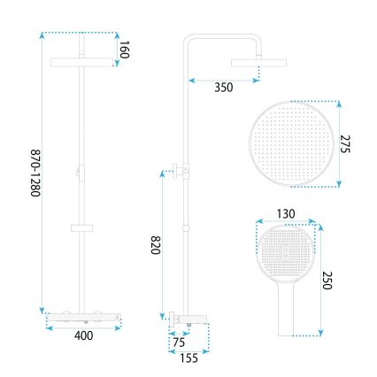 REA-P0353 - Set de duș FAREL cu baterie, alb mat