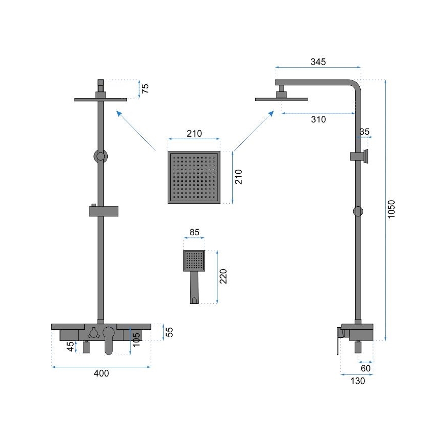 REA-P0636 - Set de duș BRAVO, negru mat