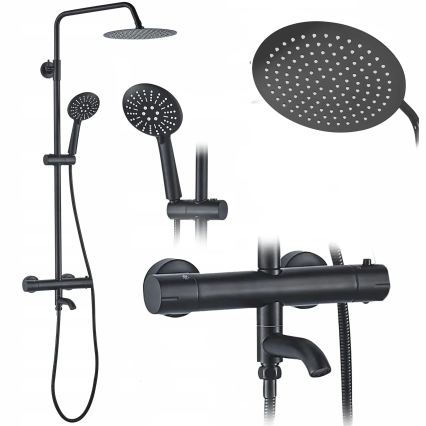 REA-P4113 - Set de duș LUNGO cu baterie termostatică, negru mat