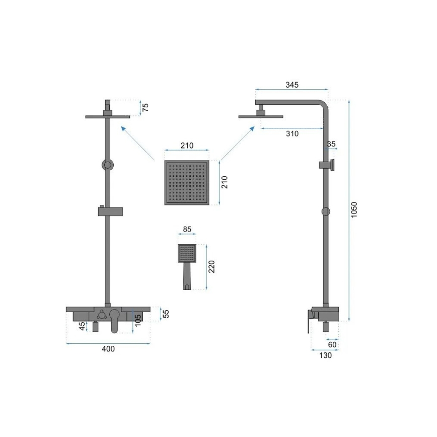 REA-P4121 - Set de duș BRAVO cu baterie, finisaj auriu periat
