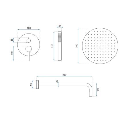 REA-P4160 - Set de duș LUNGO cu baterie încastrată, finisaj auriu periat