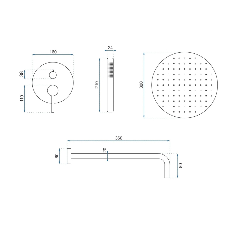 REA-P4160 - Set de duș LUNGO cu baterie încastrată, finisaj auriu periat