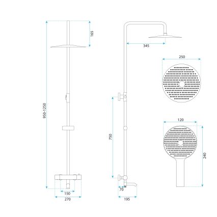 REA-P5960 - Set de duș cu baterie termostatică LUNGO DIAMOND, auriu
