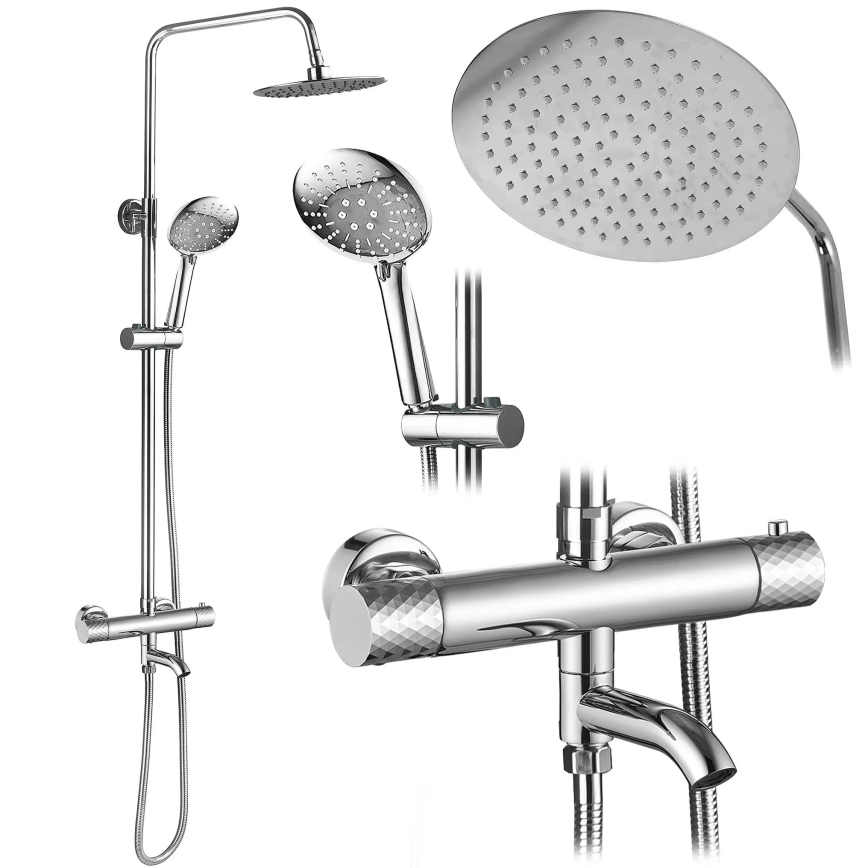 REA-P5961 - Set de duș LUNGO DIAMOND cu baterie termostatică, crom lucios
