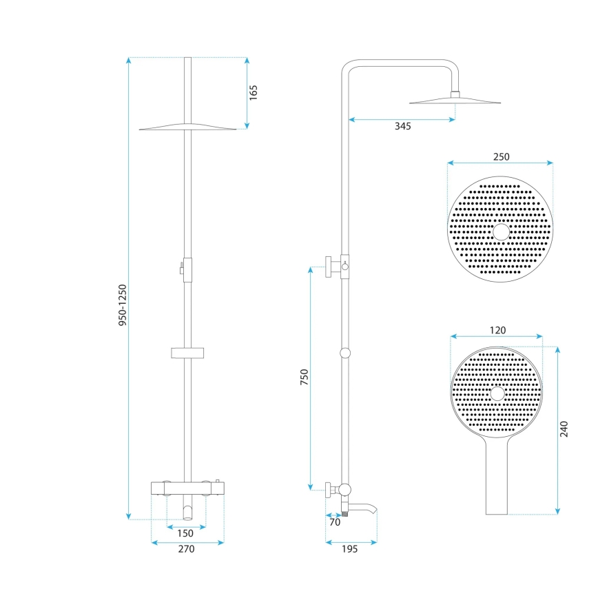 REA-P5961 - Set de duș LUNGO DIAMOND cu baterie termostatică, crom lucios