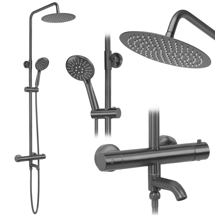 REA-P6386 - Set de duș cu baterie termostatică LUNGO titan