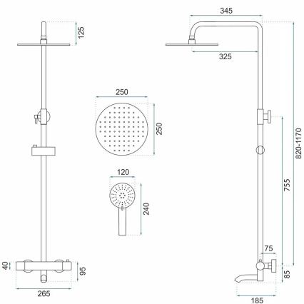 REA-P6386 - Set de duș cu baterie termostatică LUNGO titan