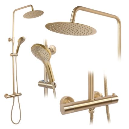 REA-P6602 - Set de duș VINCENT cu baterie termostatică, finisaj auriu periat