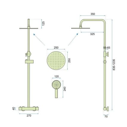 REA-P6602 - Set de duș VINCENT cu baterie termostatică, finisaj auriu periat