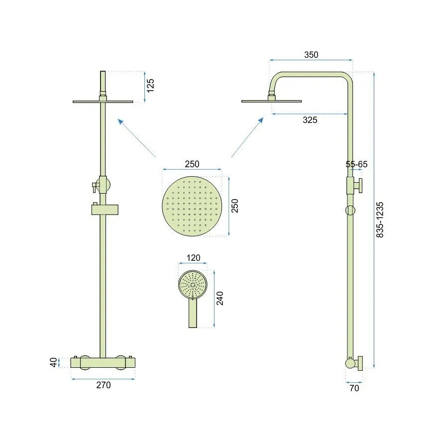 REA-P6602 - Set de duș VINCENT cu baterie termostatică, finisaj auriu periat