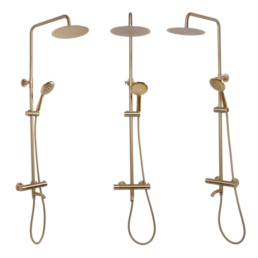 REA-P6604 - Set de duș cu baterie termostatică LUNGO, auriu periat