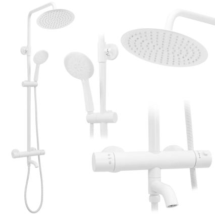 REA-P6608 - Set de duș cu baterie termostatică LUNGO, alb mat